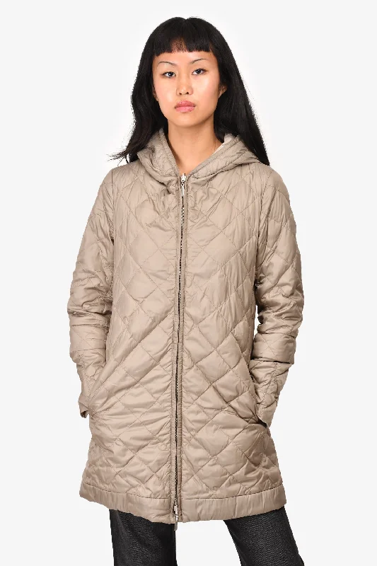 S'Max Mara Taupe Quilted Long Rain Jacket Size 8