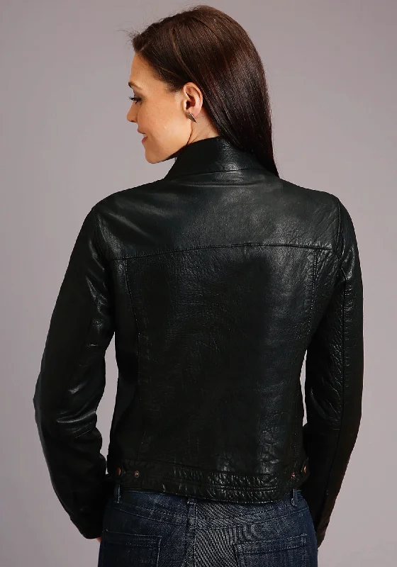 Stetson Womens Black Leather Smooth Pockets Jacket