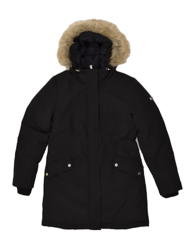 TOMMY HILFIGER Womens Hooded Padded Coat UK 12 Medium Black Polyamide