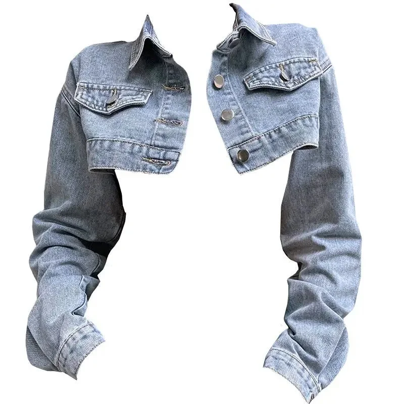 Vintage Long Sleeve Crop Denim Jacket Women 2024 Fashion Jeans Bomber Jackets Cardigan Coat Spring Casual Coats Clothes