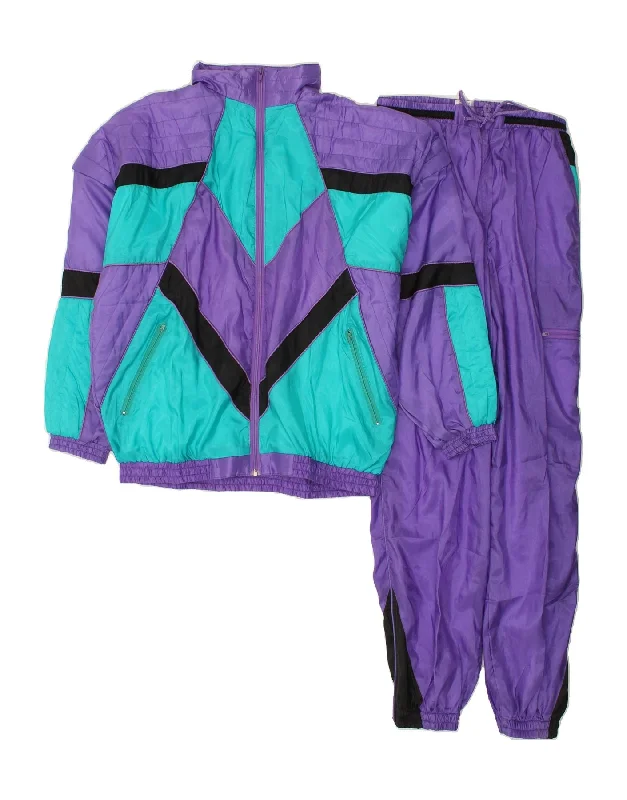 VINTAGE Womens Full Tracksuit UK 16 Large Purple Colourblock Polyamide