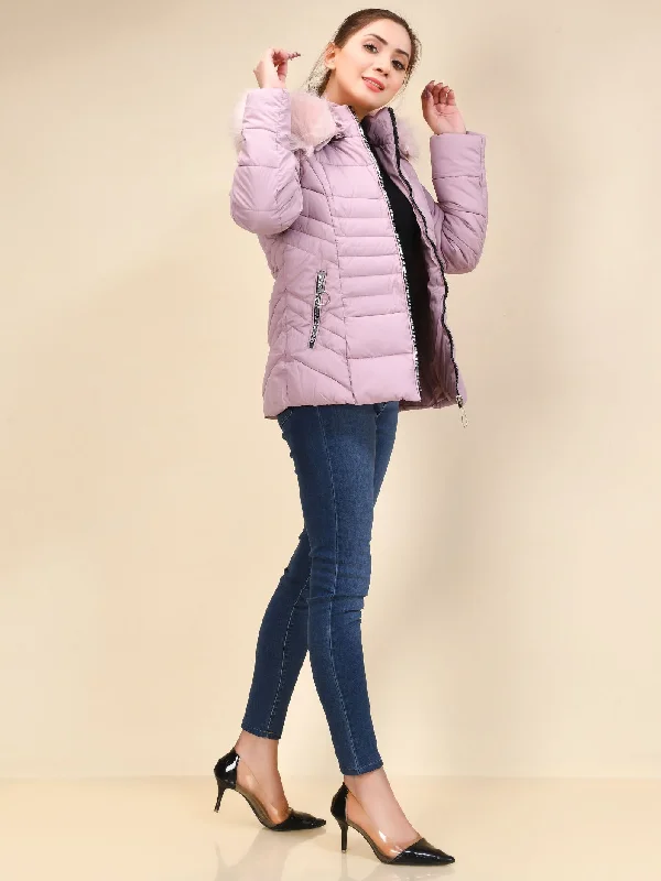 Faux Fur Puffer Jacket - Pink