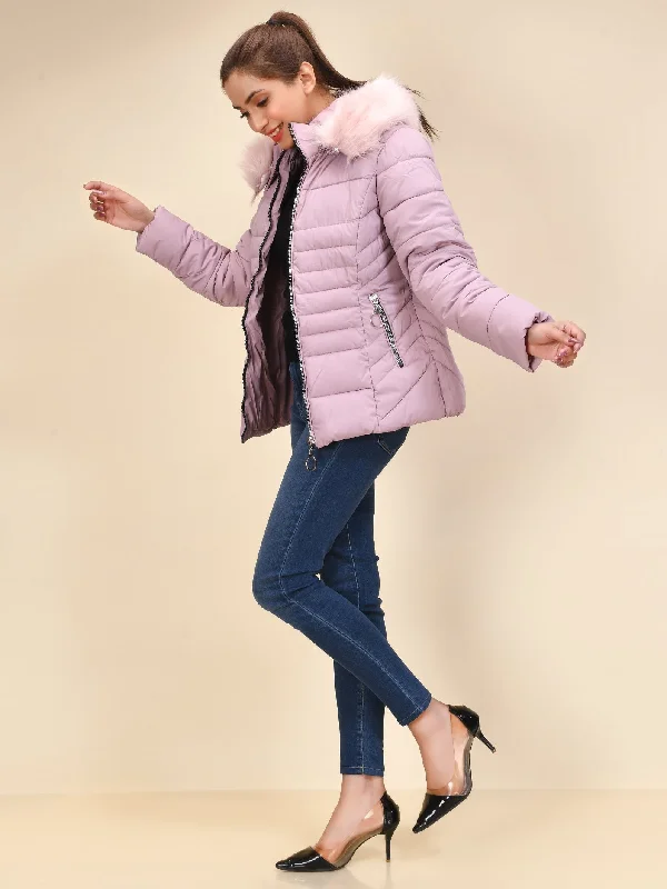 Faux Fur Puffer Jacket - Pink