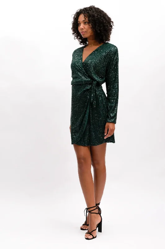 We Are The Others Gloria Sequin Wrap Dress - Emerald