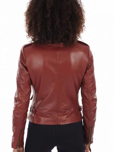 Women’s Asymmetrical Red Biker Leather Jacket