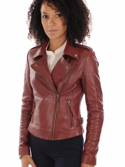 Women’s Asymmetrical Red Biker Leather Jacket