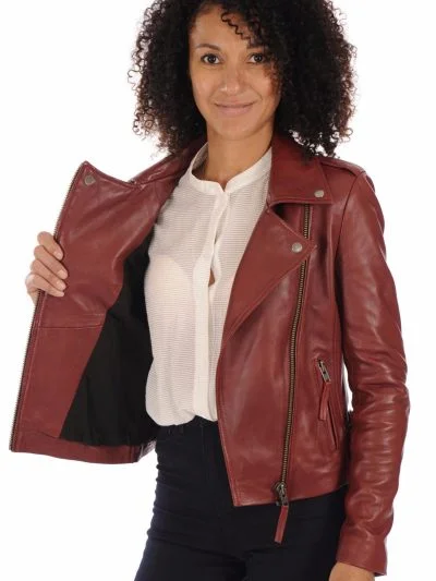 Women’s Asymmetrical Red Biker Leather Jacket