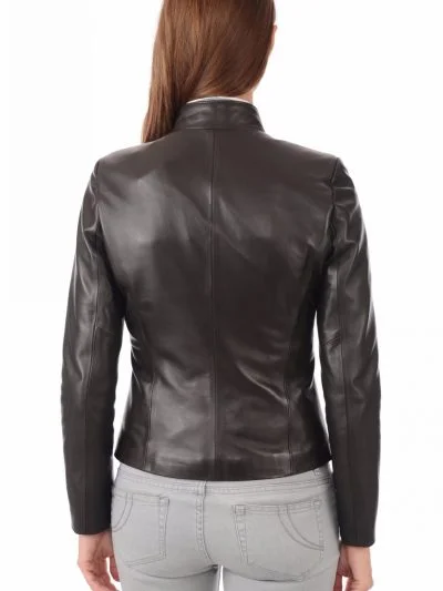 Women’s Real Leather Dark Brown Biker Jacket