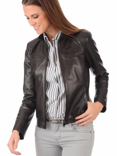 Women’s Real Leather Dark Brown Biker Jacket