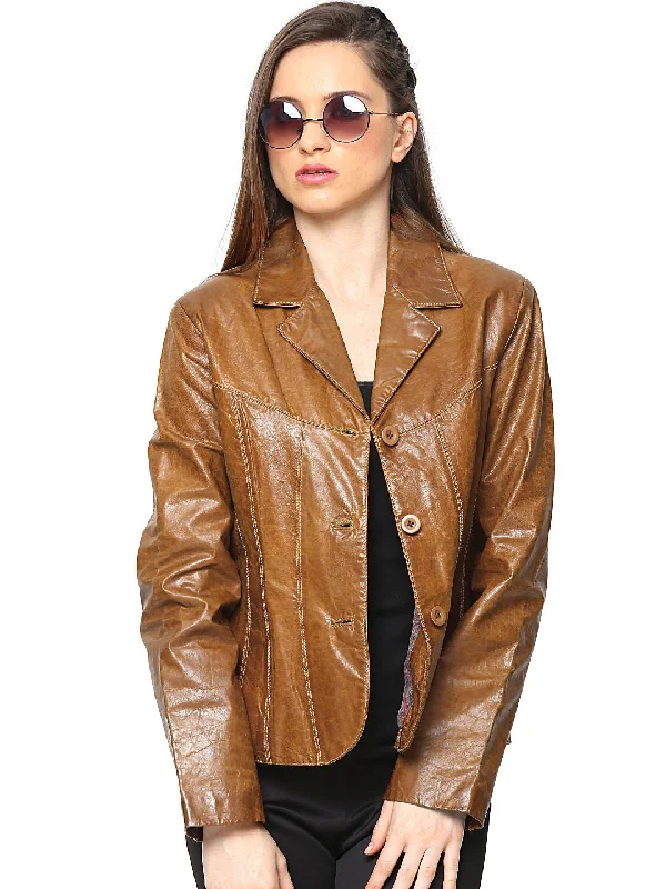 Women Tan Brown Leather Jacket