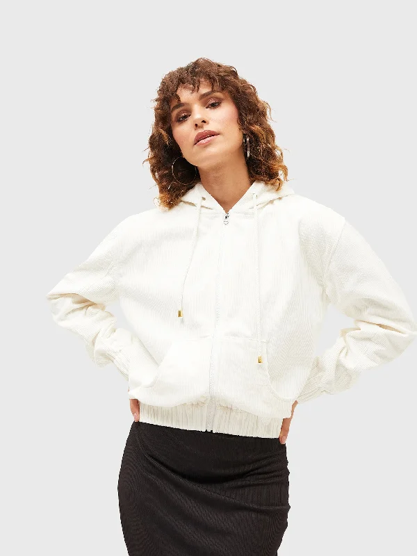 Women White Corduroy Varsity Jacket