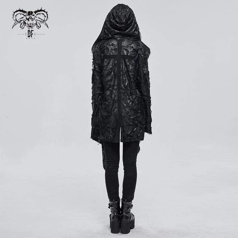 Women's Gothic Irregular Distressed Coat with Hood