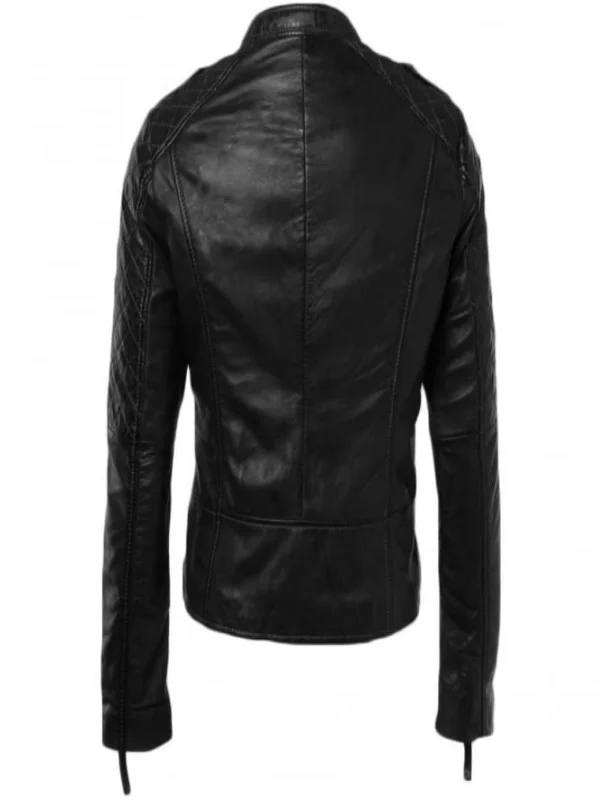 Womens Quilted Style Black Leather Motorcycle Jacket