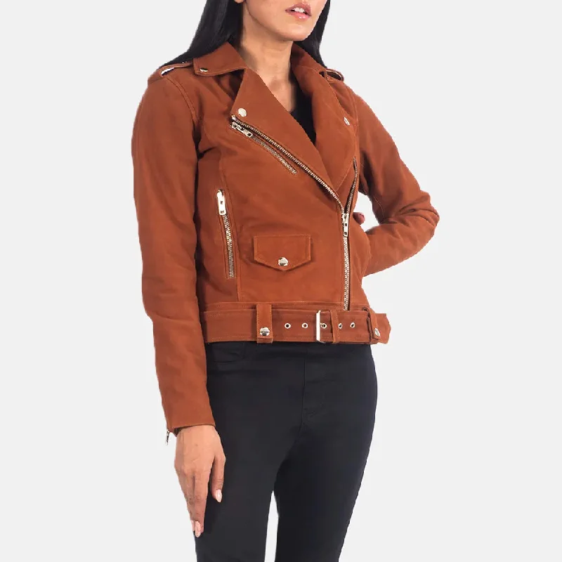 Women's Suede Moto Jacket in Brown