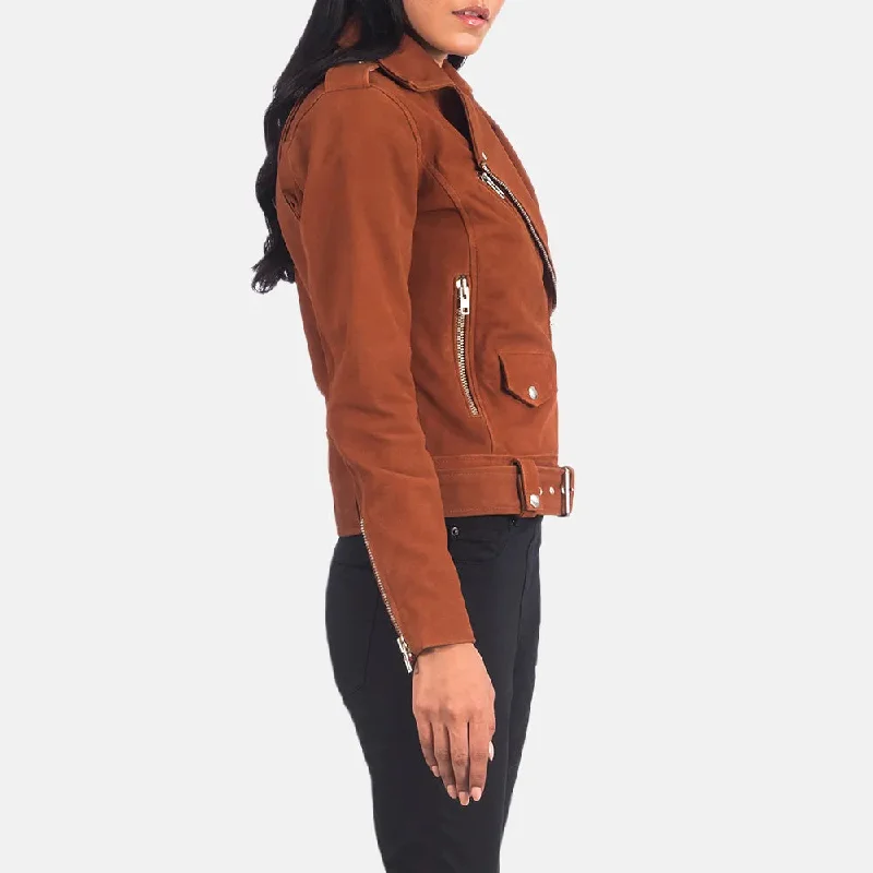 Women's Suede Moto Jacket in Brown