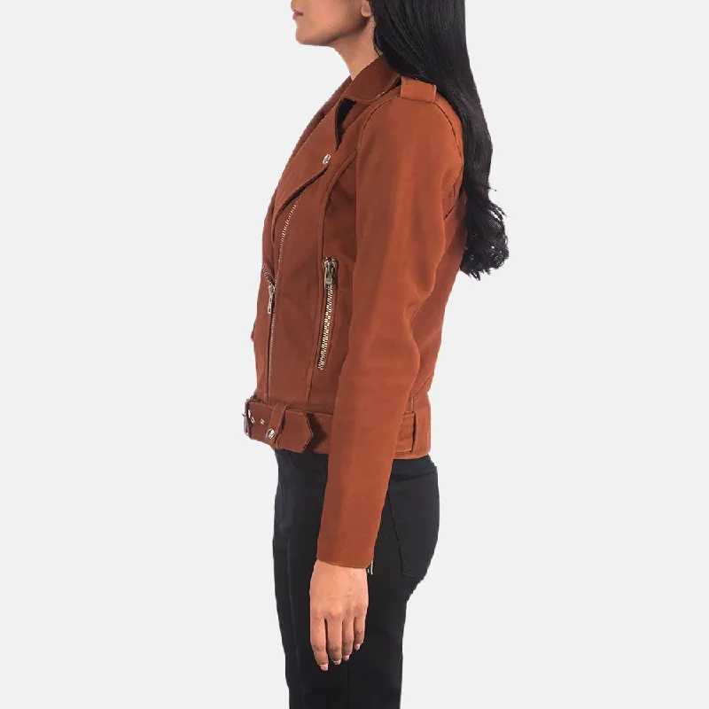 Women's Suede Moto Jacket in Brown