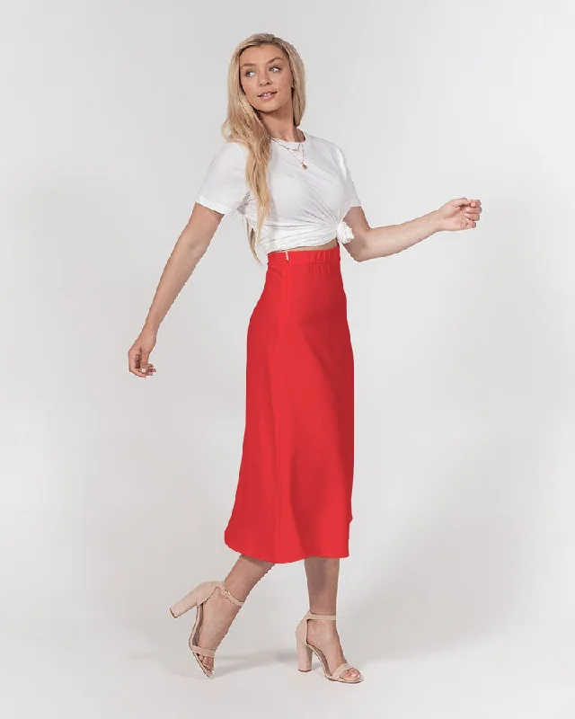 AKH Red Women's A-Line Midi Skirt