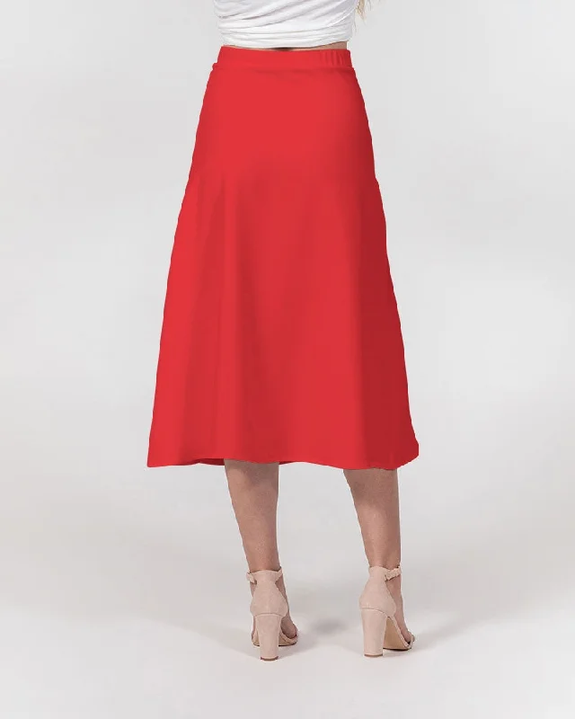 AKH Red Women's A-Line Midi Skirt