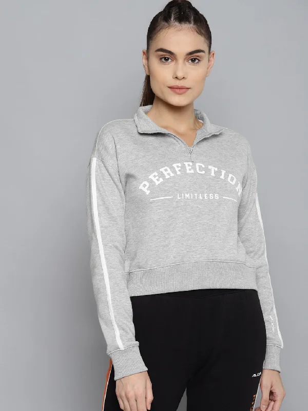 Alcis Women Printed Grey Melange Sweatshirts