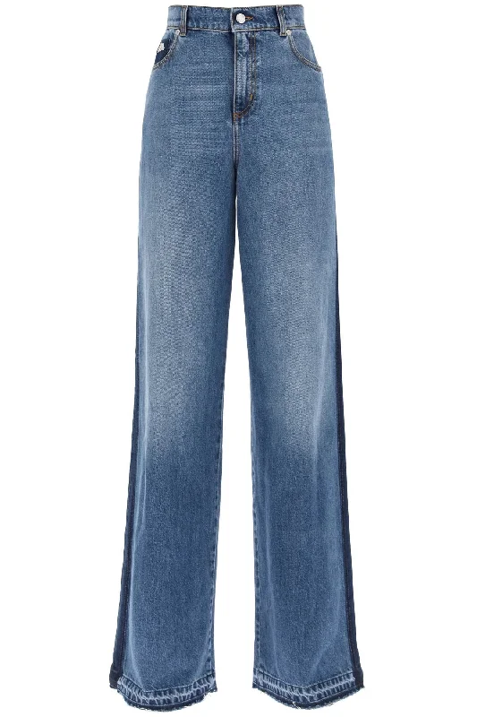 Alexander mcqueen wide leg jeans with contrasting details 775894 QMABJ WORN WASH