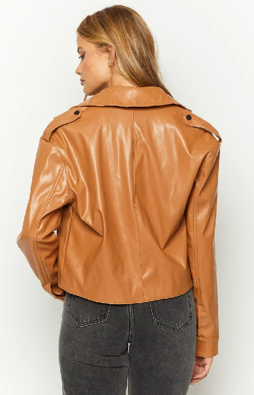 Blaze Bolt Tan PU Leather Jacket