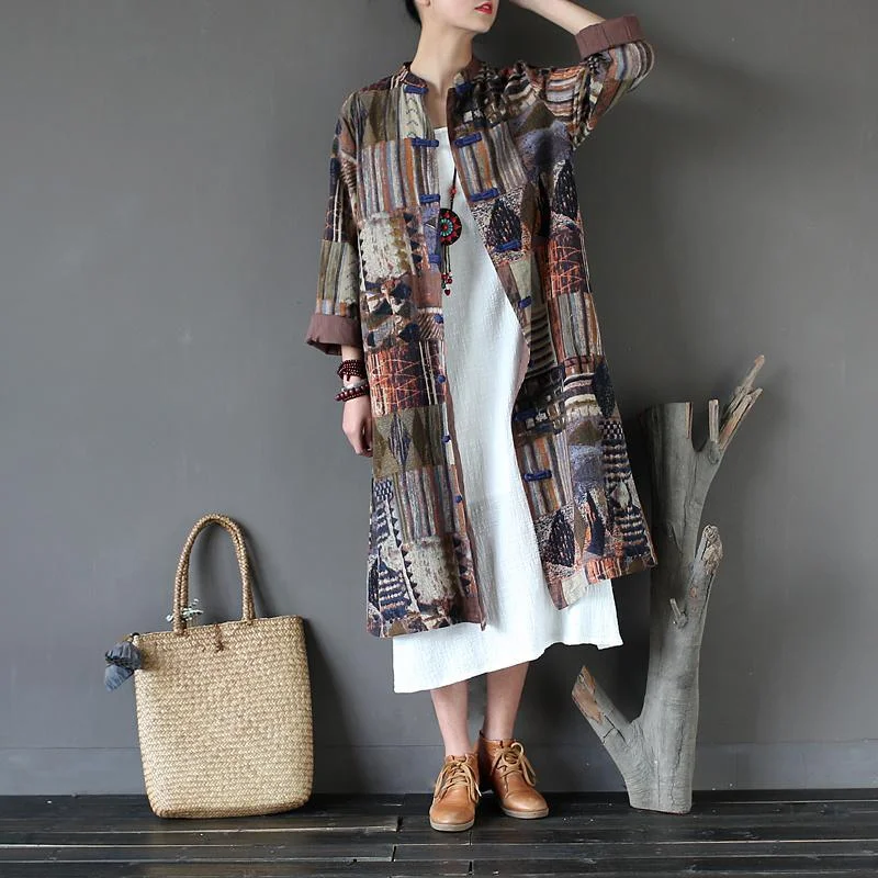 blue Chinese Button casual linen outwear oversize long sleeve maxi cardigans