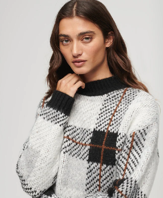 Boxy Pattern Knit Jumper | Mono Check