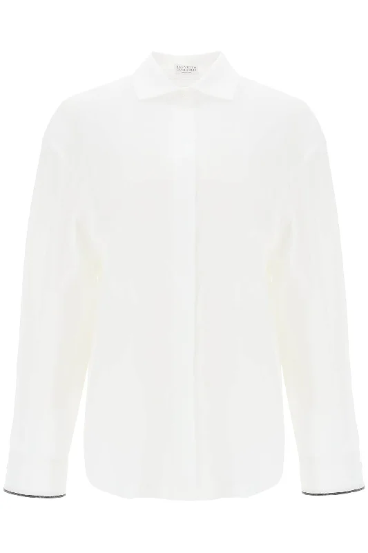 Brunello cucinelli wide sleeve shirt with shiny cuff details M0091MK956 BIANCO