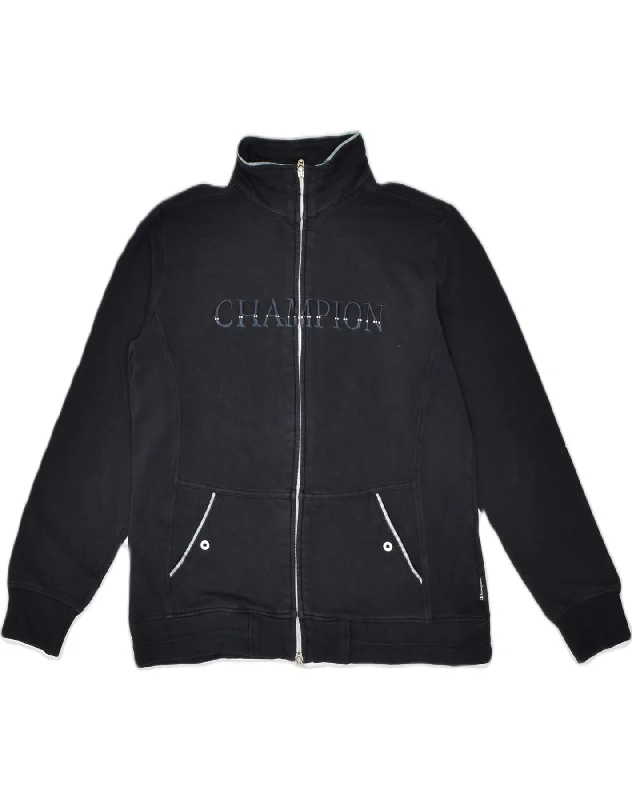 CHAMPION Womens Graphic Tracksuit Top Jacket UK 10 Small Black Cotton