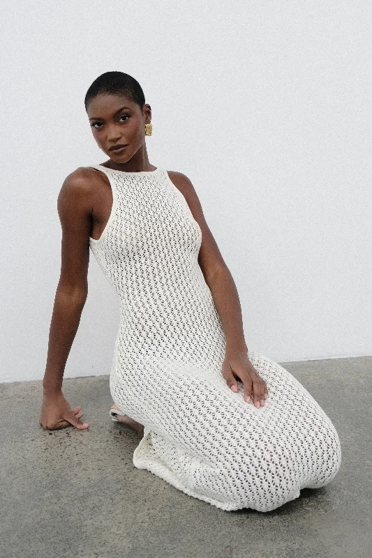 Cordelia Crochet Fishtail Midi Dress - Ivory