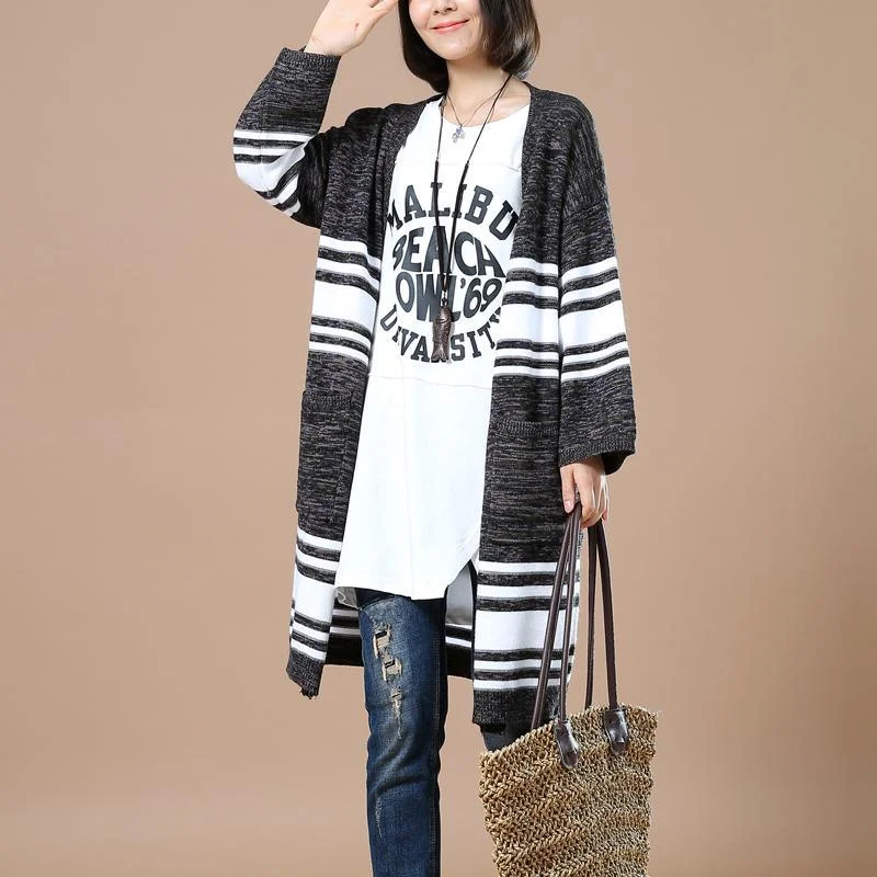 Gray striped women knit cardigans plus ize coats