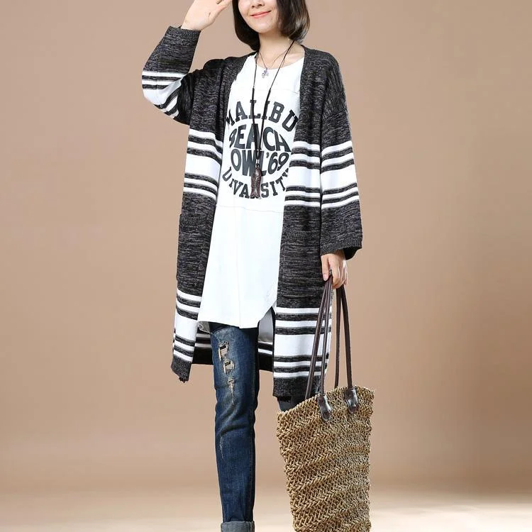 Gray striped women knit cardigans plus ize coats