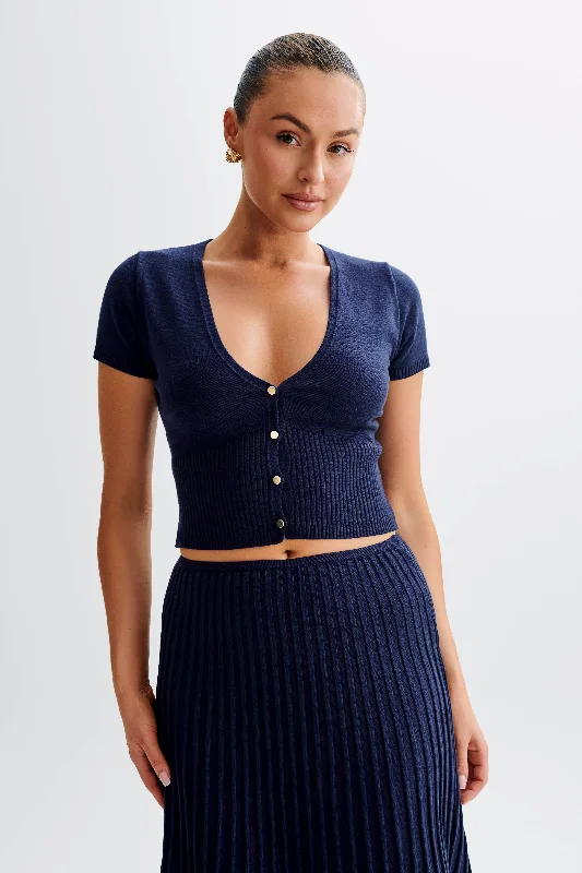 Jolene Button Up Knit Top - Navy