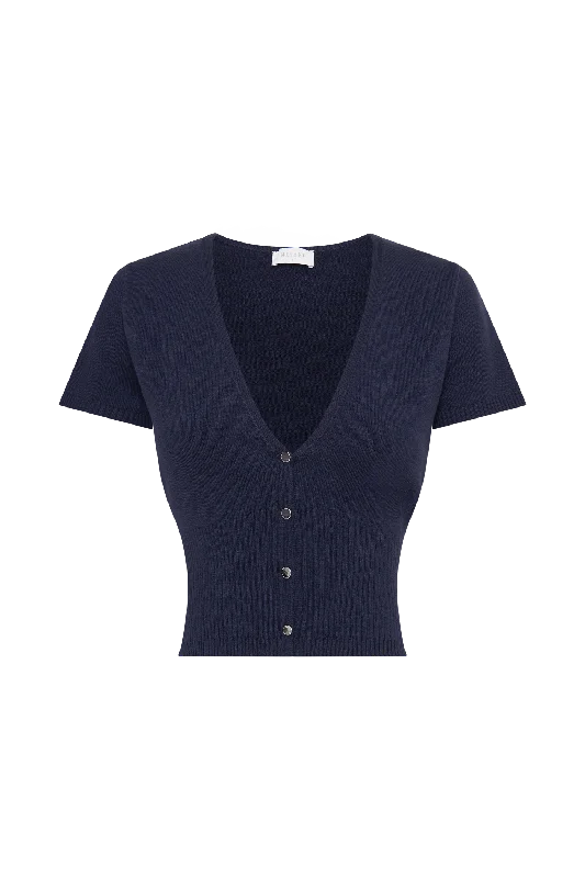 Jolene Button Up Knit Top - Navy