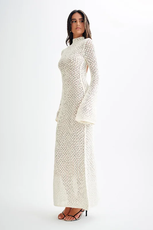 Julia Crochet Open Back Maxi Dress - White