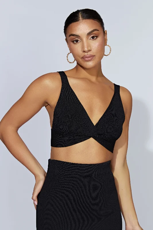 Kaesha Twist Front Knit Top - Black