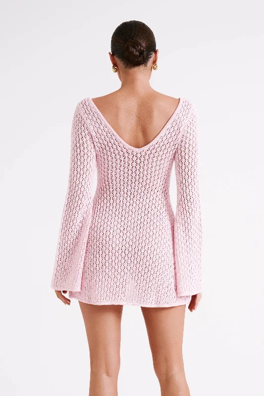 Kayleigh Crochet Knit Mini Dress - Rosewater