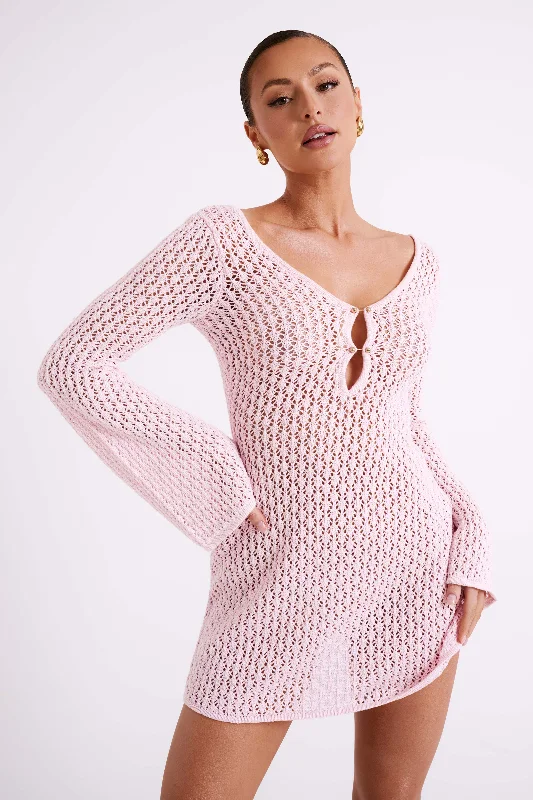 Kayleigh Crochet Knit Mini Dress - Rosewater