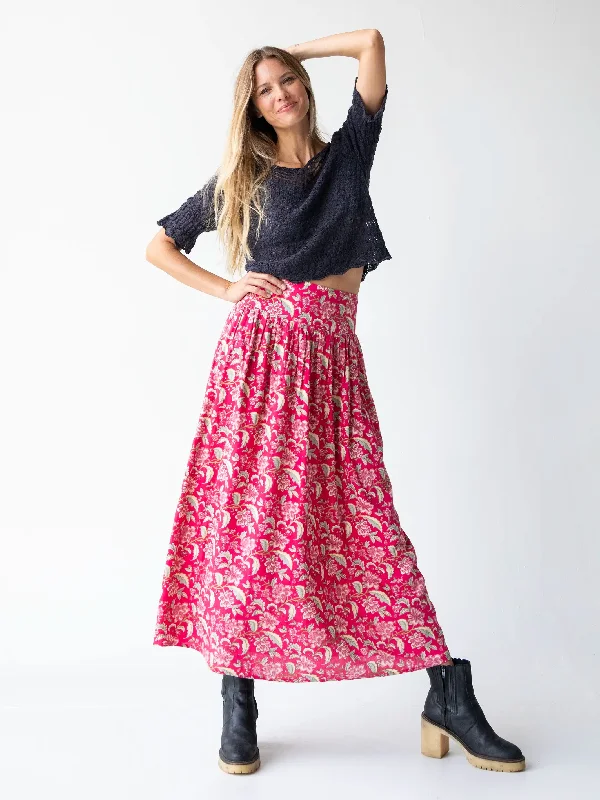 Lisa Maxi Skirt - Fuchsia Light Pink Floral