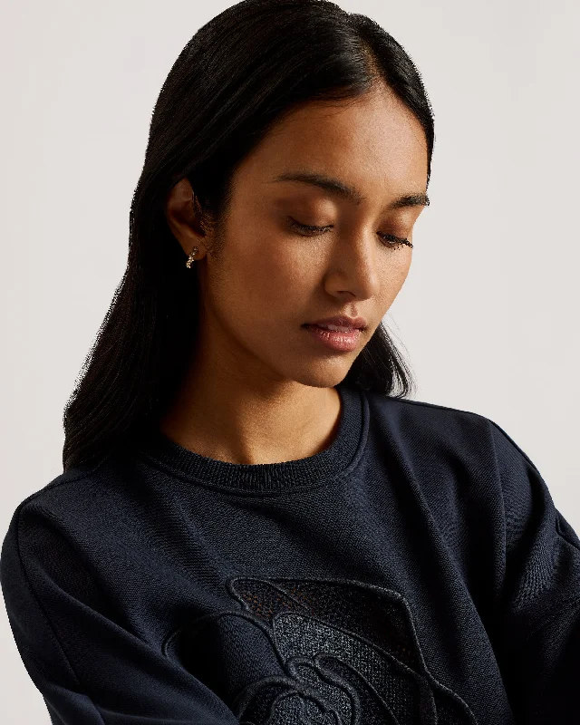 Lotiss Embroidered Burnout Graphic Sweatshirt Navy