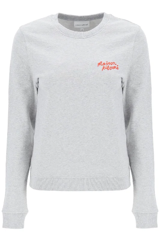 Maison kitsune crew-neck sweatshirt with logo lettering LW00312KM0001 LIGHT GREY MELANGE