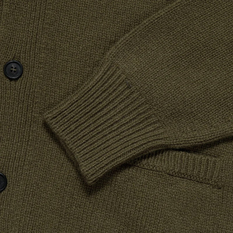 Boxy Cardigan - Olive Green Geelong Wool