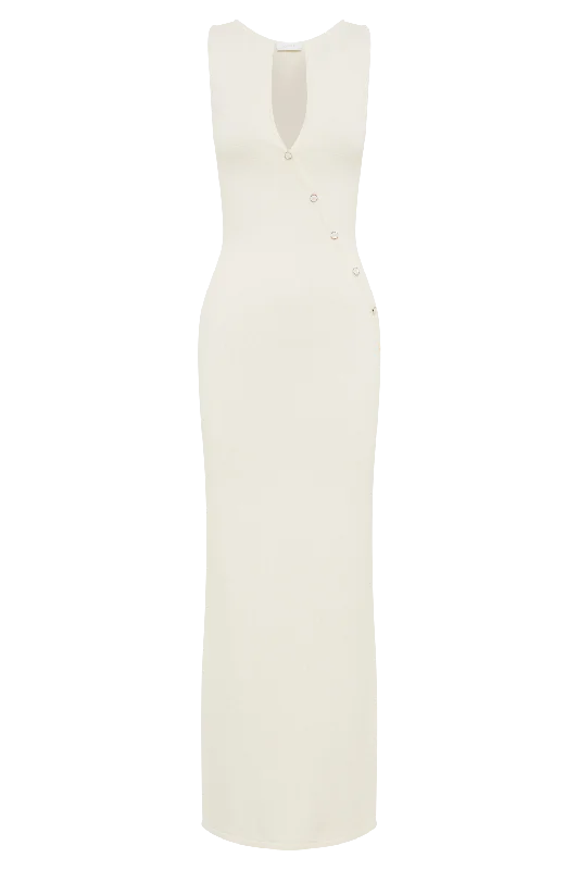 Marina Sleeveless Buttoned Knit Midi Dress - Ivory