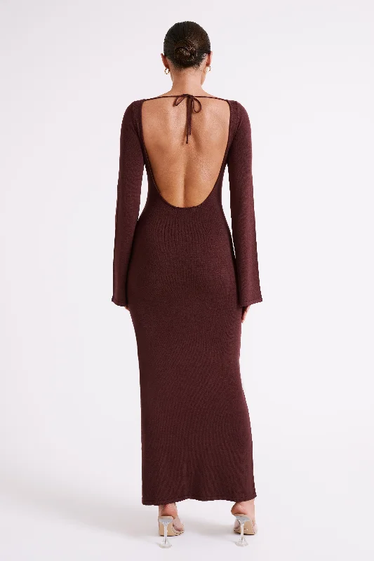 Marleigh Flare Sleeve Knit Maxi Dress - Dark Chocolate