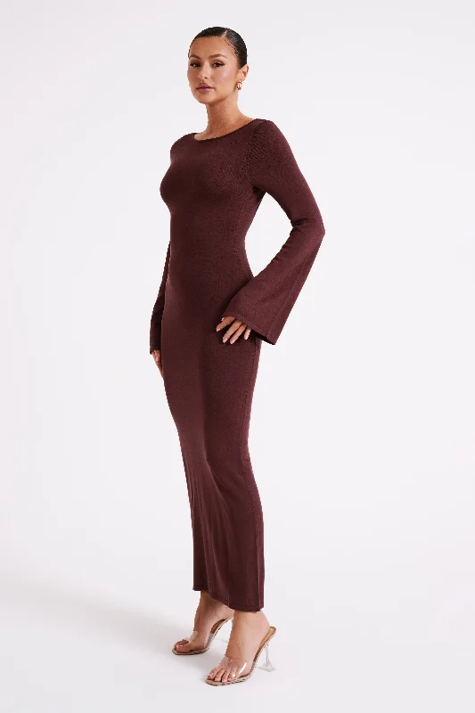 Marleigh Flare Sleeve Knit Maxi Dress - Dark Chocolate