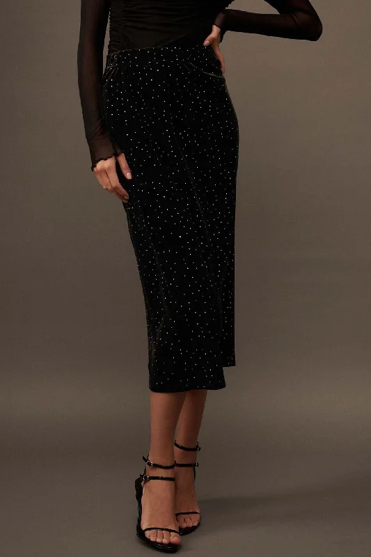 Midnight Sky Glitter Dot Velvet Pencil Skirt