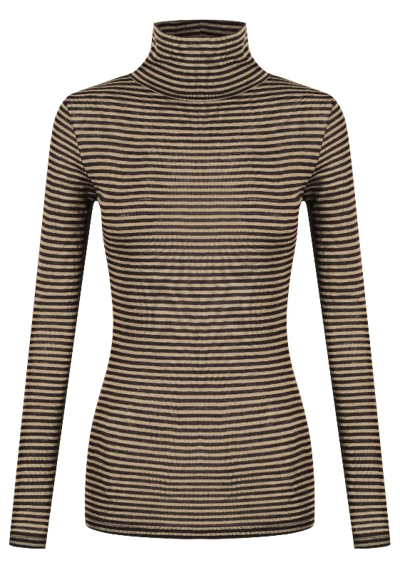 Morri Merino Stripe High Neck_Latte/Black