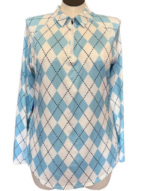 New Women's Soneven Blue & White Argyle Print Golf Pullover Size 2XL