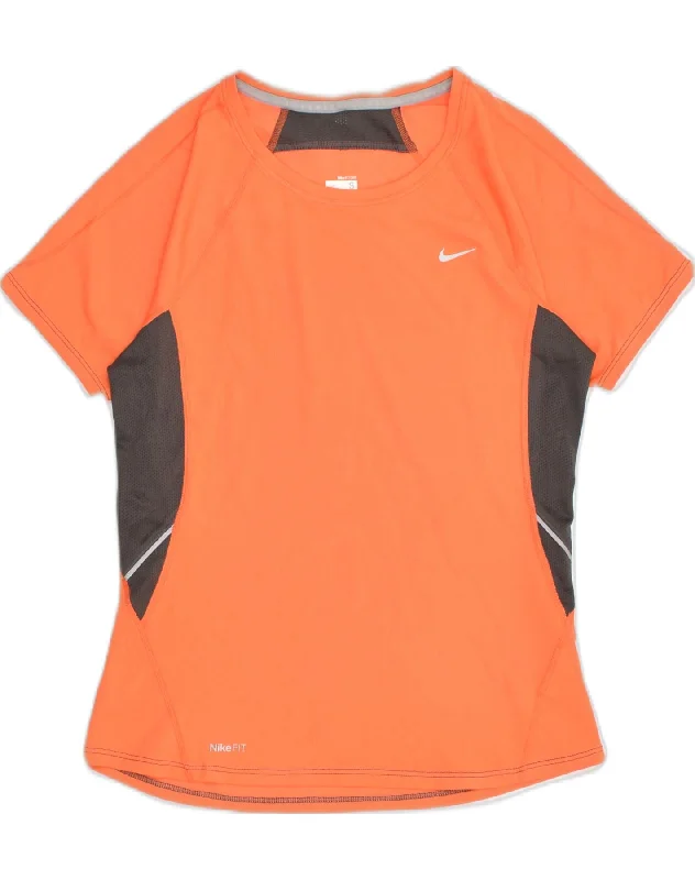 NIKE Womens T-Shirt Top UK 10 Small Orange Colourblock