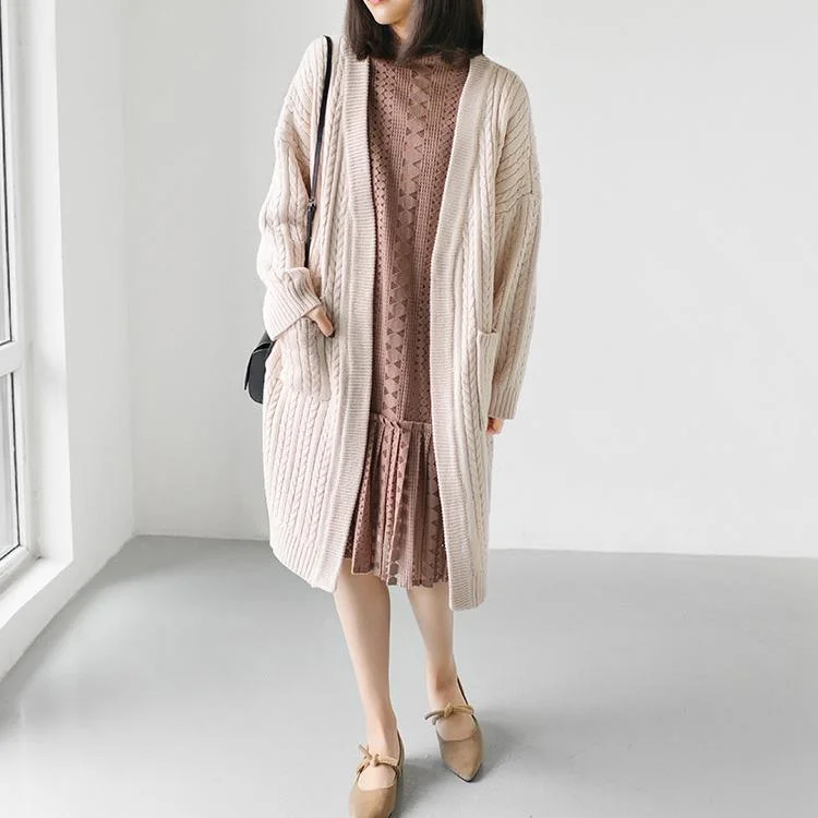 Nude pink knit coats plus size sweaters long knitted sweaters cardigans